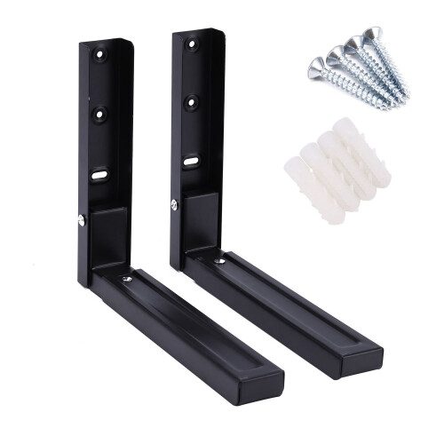 2Pcs Microwave Black Wall Mounting Holder Brackets With Extendable Arms 40kg
