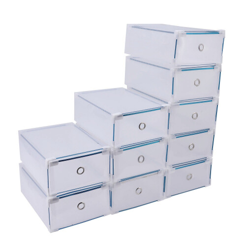 10PCS Plastic Shoe Storage Boxes Drawer Stackable Foldable Durable Organiser 1