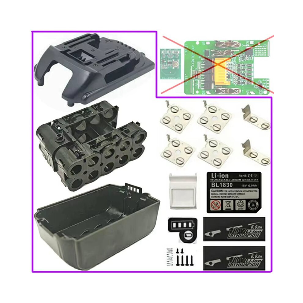 2X Bl1830b Lithium Ion Battery Case 10X18650 For 18V Box Top Bottom Shell Led Sticker Housings 6032469405472