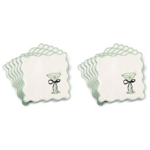 12 Cocktailservietten Aus Stoff mit Muschelstickerei, Etwas Älter, 15 X 15 cm, Waschbarer Polyester-Satin