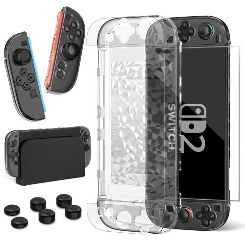 Protective Case for Nintendo Switch 2 Set Screen Protector Detachable Grips Analog Stick Caps — nintendo switch 2 case, heystop switch 2 case