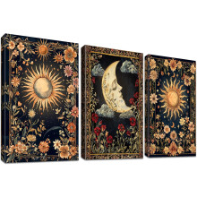 Cuadros en Lienzo Set de 3 Piezas 50x70cm Boho Gótico Sol Luna Tarot — tríptico pared, decoración dormitorio