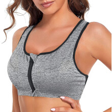 SHEKINI Sport-BH mit Reißverschluss Fitness Yoga Fitnessstudio Grau 3XL — sport bh mit reißverschluss, reißverschluss vorne bh, shekini sport bh