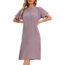 Cheibear Women's Cotton Pajama Nightdress Night Shirt Short Sleeve V-Neck Purple S — women cotton pajama, cheibear nightshirt, purple nightshirt