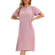 Cheibear Women's Cotton Pajama Night Shirt Nightgown Short Sleeve Pink S — cheibear womens pajama, cotton nightdress, button nightdress