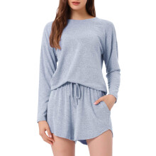 Women’s Tracksuit Set Pajama T-Shirt Long Sleeve Shorts Gray M — womens tracksuit set, gray pajama set, long sleeve pajamas, home shorts