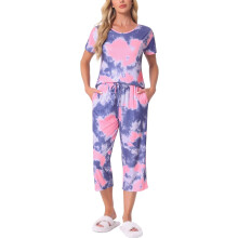 Cheibear Pijama Mujer Conjunto Camiseta Manga Corta Pantalones Morado L — ropa de estar mujer, pijama verano dos piezas
