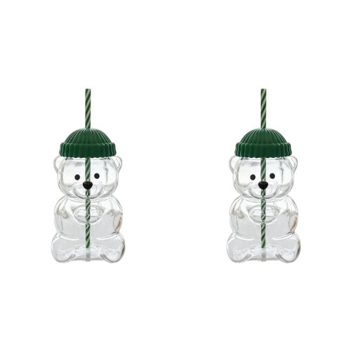 Bear Straw Cup - Cute Bear Glass Cup with Straw 19oz, Cute Mugs, 2pc Large