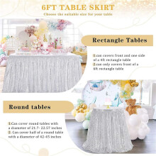 2X Obrus 6Ft na Okrągły Prostokątny Stół Kwadratowy Cekinowy Obrus na Przyjęcie Urodzinowe Rodzinne Baby Shower Srebrny