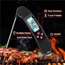 2X Professionelles Fleischthermometer, Digitales Sprechendes Thermometer für Blinde, Wasserdichtes Design, zum Grillen, BBQ, Küche