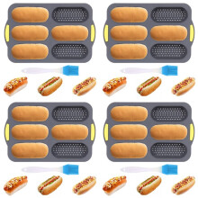 4X Silicone Pan, Hot Dog Bun Pan with Oil Brush,6 Gutter Nonstick French Bread Bake Mold, French Bread Loaf Pan