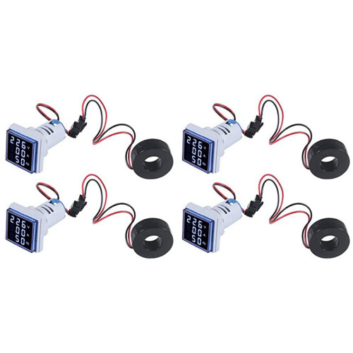 4PCS Current Voltage Hertz Meters, Digital 3In1 22mm Voltmeter Ammeter Hz Meter AC 60-500V Current Frequency Indicator
