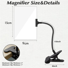4pc 5X Magnifying Glass with Clip, 6x3.5Inch Magnifier with Clamp Adjustable Flexible Gooseneck,Clip  Magnifying Glass