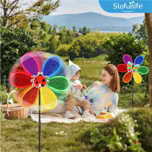 12 Stück Windräder für Den Garten, Bunte Blumen-Regenbogen-Gartenwindmühle, Windrasen-Windräder, Gartenwindmühlen