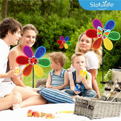 12 Stück Windräder für Den Garten, Bunte Blumen-Regenbogen-Gartenwindmühle, Windrasen-Windräder, Gartenwindmühlen 2