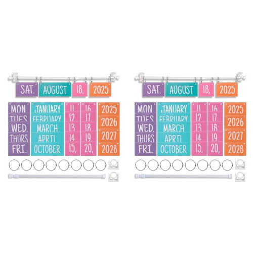 2X Set di Bacheche con Calendario Arcobaleno con Supporto, Supporto per Calendario Regolabile, Include 54 Schede Data 1