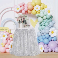 2st 6Ft Tafelrok voor Ronde Rechthoek Vierkante Tafel Pailletten Tafelkleed voor Verjaardagsfeestje Familie Babyshower Zilver