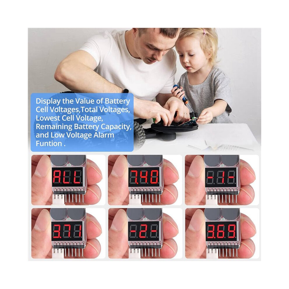 10Pc 2 In1 1-8S Lipo Battery Voltage Tester, Rc Low Voltage Buzzer Alarm, Battery Monitor Checker Tester For Lipo/Li-Ion 4711017227781