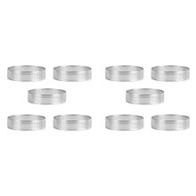 10pcs 8cm Tart Ring Stainless Steel Tartlet Mold Circle Cutter Pie Ring Heat Resistant Perforated Cake Mousse Molds