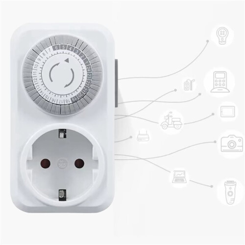 2X Timing Socket 24-Hours Cycle  Mechanical Timer Automatic Shutdown with Overload Protection 16A EU Plug