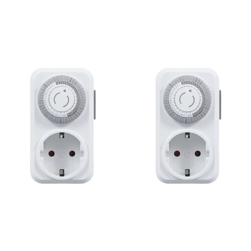 2X Timing Socket 24-Hours Cycle  Mechanical Timer Automatic Shutdown with Overload Protection 16A EU Plug