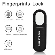 2X Fingerprint Padlock M01 Anti-Theft  Door Lock Keyless USB Rechargeable Security for Home Bike Locker Black