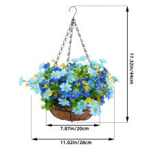 2X Kunstmatige Hangende Bloemen in Mand voor Terrasgazontuindecoratie, voor de Decoratie van Buiten en Binnen-Blauw