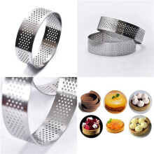 10pcs 8cm Tart Ring Stainless Steel Tartlet Mold Circle Cutter Pie Ring Heat Resistant Perforated Cake Mousse Molds