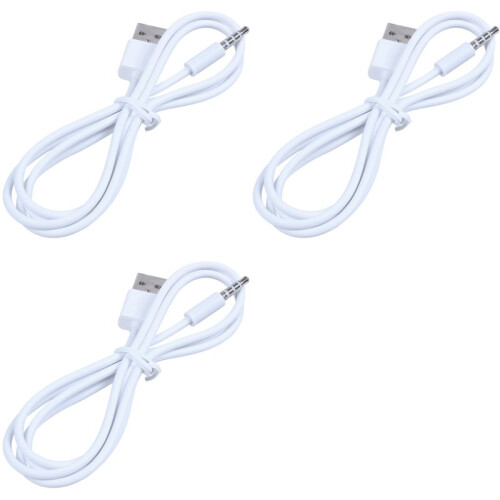 3pcs 3.5mm Plug Audio AUX to USB 2.0 Plug Adapter Charging Cable 1M White