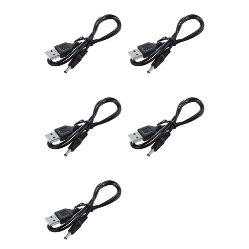 5pièces 3,5 mm X 1,3 mm Cable USB Noir Cable de Chargeur Alimentation