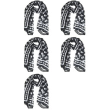 5X Black Chiffon Silk Feeling Skull Print Fashion Long Scarf Shawl Scaf Wrap for Women + Keyring