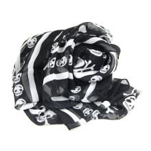 5X Black Chiffon Silk Feeling Skull Print Fashion Long Scarf Shawl Scaf Wrap for Women + Keyring