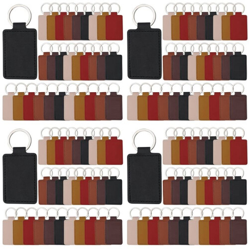 120 Pcs Leather Key Fob Kit,Rectangular PU Leather Keychain Blanks with Keychain Rings,Engraving Keychain,DIY Crafts
