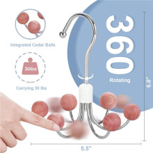 Hoodie Hangers 6-Pack with 6 Balls, 360Swivel Purse Hanger, Scarf Hanger, Closet Hooks, Handbag Organizer, Bra Hanger