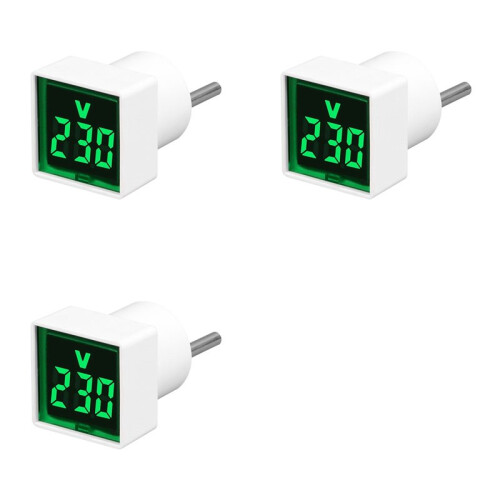 3X Digital Voltmeter Square AC220V Square Voltage Tester with LED Display and Indicator Light EU Plug Green