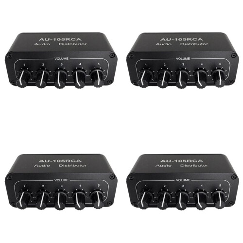 4X 5CH Audio Distributor Stereo Audio Mixer 1 Input 5 Output RCA Splitter for Power Amplifier Active Audio
