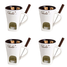 4X Fondue Mug Set Chocolate Cheese Milk Cream Making Set Single Butter Melter Baking Cup Candlestick White