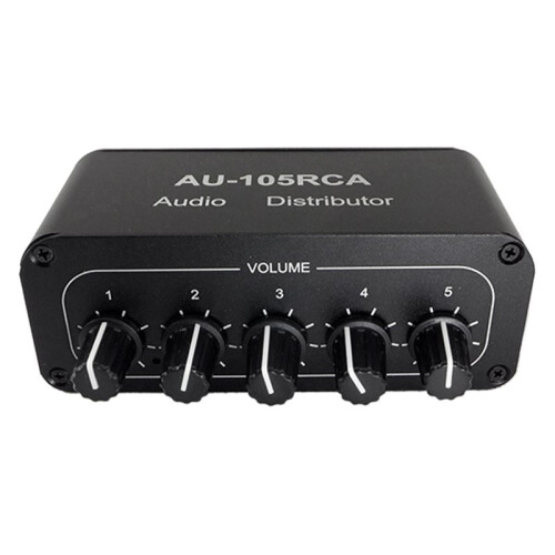 4X 5CH Audio Distributor Stereo Audio Mixer 1 Input 5 Output RCA Splitter for Power Amplifier Active Audio 1