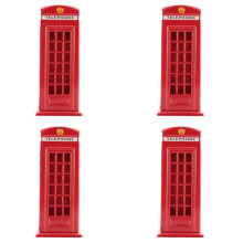 4X Metal Red British English London Telephone Booth Bank Coin Bank Saving Pot Piggy Bank Red Phone Booth Box 140X60X60Mm