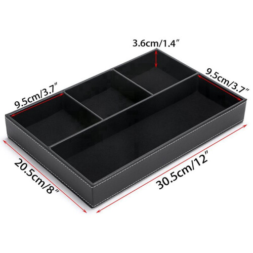 6X 4 Slots Desk Drawer Organizer, Pu Leather Drawer Storage Organizer Divider (Black)