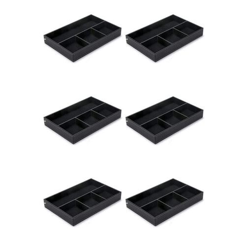 6X 4 Slots Desk Drawer Organizer, Pu Leather Drawer Storage Organizer Divider (Black) 1