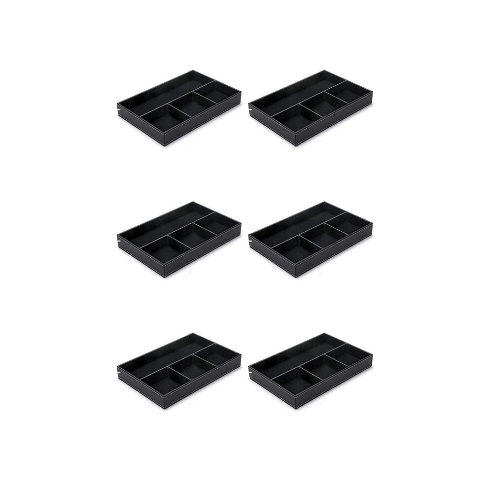 6X 4 Slots Desk Drawer Organizer, Pu Leather Drawer Storage Organizer Divider (Black) 6032468982394