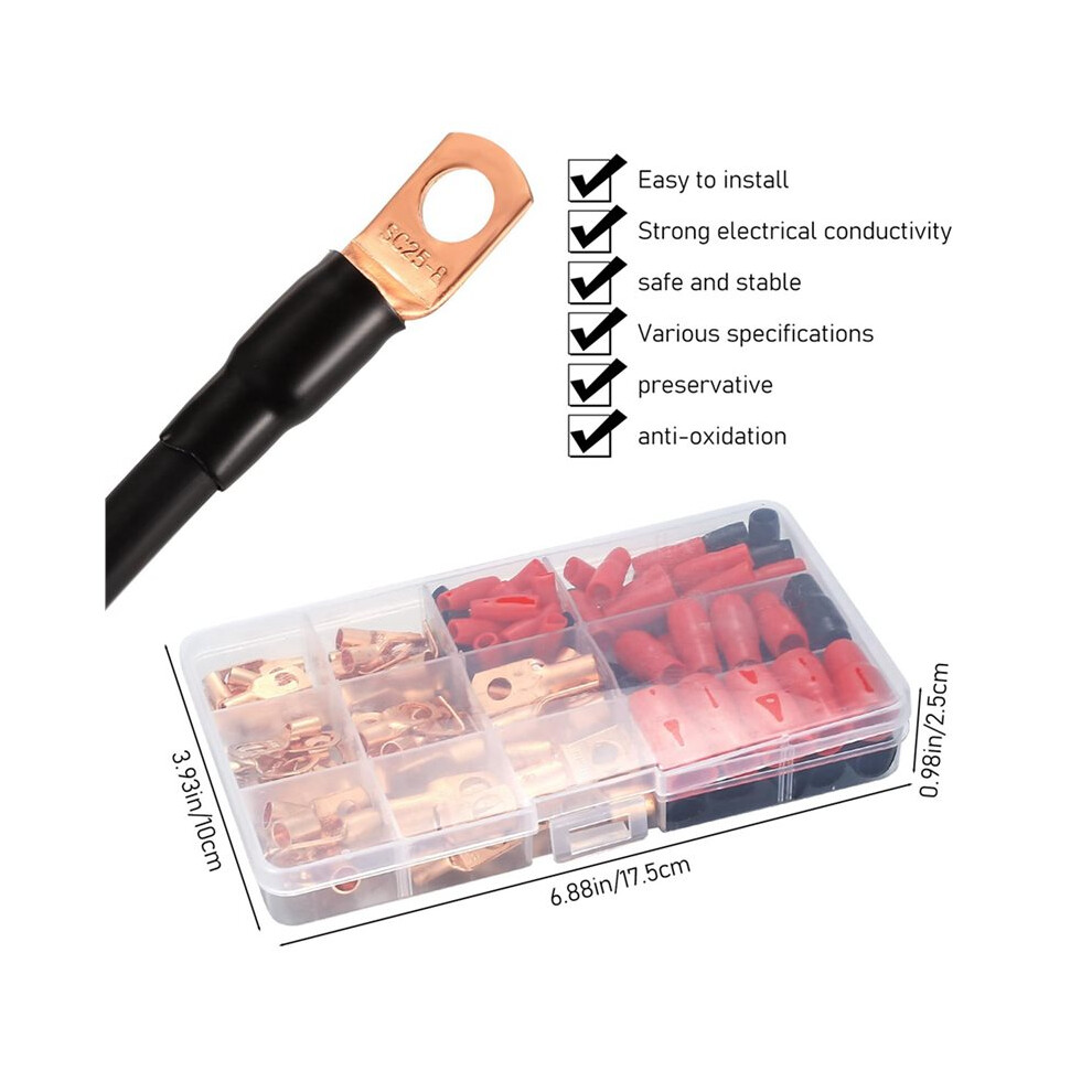 Tube Cable Lug Set, 240 Pieces Pipe Cable Lugs Set, Bolt Hole Tinned Copper Terminals, Crimp Connector, Cable Lug Set 4711115287663