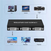 2X DVI Splitter 1X2 Switcher Extender Adapter 1 DVI-D-Ingång och 2 DVI-D-Utgångar Dual Display för Bildskärmsdator
