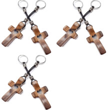 6 Porte-Clés en Bois de Noyer avec Croix, Porte-Clés de Poche, Anti-Stress, pour le Bout des Doigts