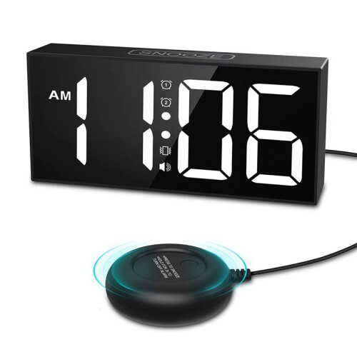 2X Vibrating Alarm Clock 7.5in Large Display LED Clock Loud Alarm Clock with Bed Shaker 1