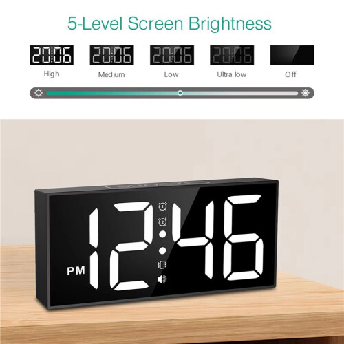 2X Despertador Vibratório com Tela  de 7,5 Polegadas, Relógio LED, Despertador Alto com Agitador de Cama para Pessoas com Sono Pesado e com 2