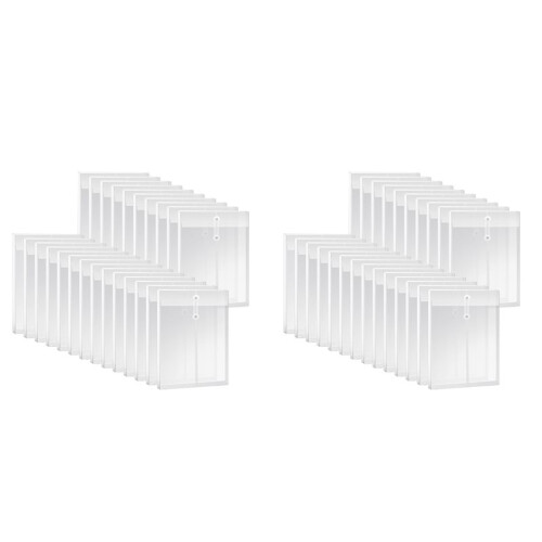 A4 Size Clear Plastic Envelopes with String Closure, Expandable Files Document Folder, File Bag for Office 48Pcs