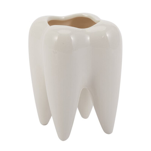 5X Tooth Shape White Ceramic Flower Pot Modern Design Planter Teeth Model  Desktop Pot  Gift(Without Plants) 1