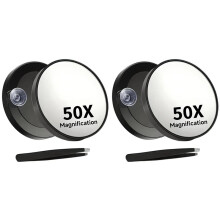 2st 50x Vergrotende Make-Upspiegel met Zuignap en Pincet, Ideaal voor een Gedetailleerde Huidverzorging op Reis